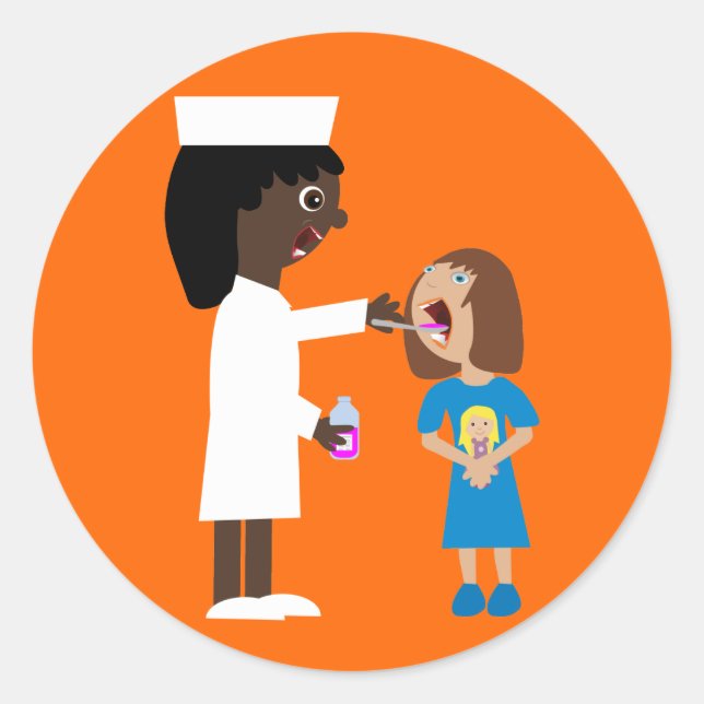 Cute Cartoon Nurse Giving Child Medicine Stickers (Front)
