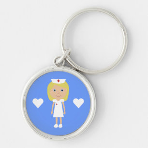 Cute Cartoon Nurse & Hearts Customisable Key Ring
