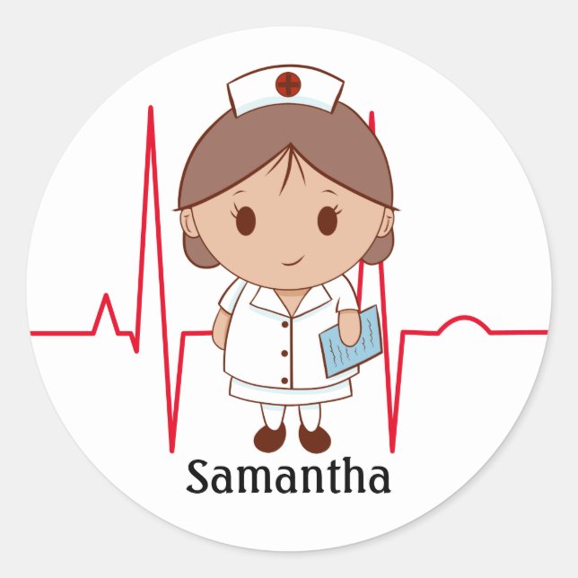 Cute Cartoon Nurse Personalised Classic Round Sticker (Front)