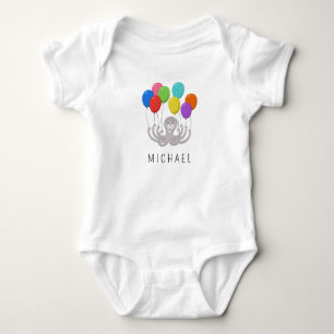 cute Cartoon Octopus and Rainbow Balloons Baby Bodysuit