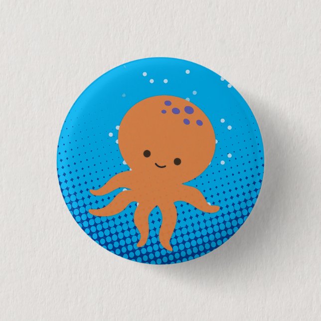 Cute Cartoon Octopus Blue Ocean 3 Cm Round Badge (Front)