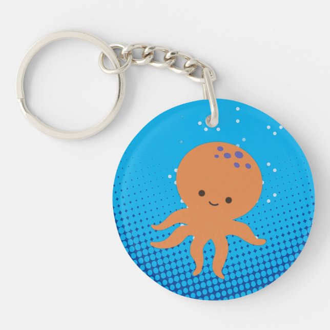 Cute Cartoon Octopus Blue Ocean Key Ring (Front)