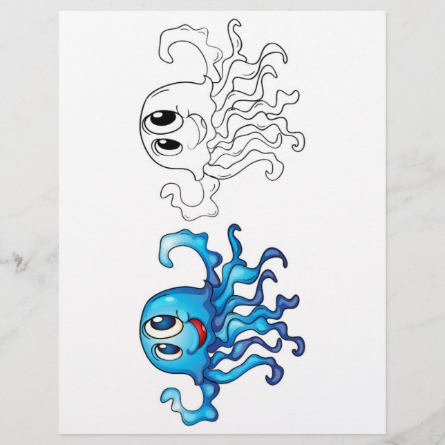 Cute Cartoon octopus colouring page (Front)
