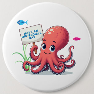 Cute, cartoon octopus with fish 6 cm round badge