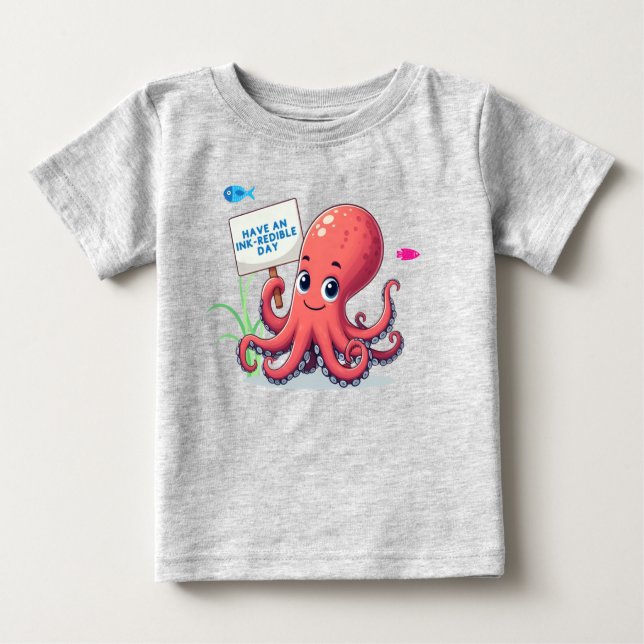 Cute, cartoon octopus with fish baby T-Shirt (Front)