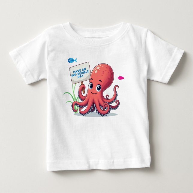 Cute, cartoon octopus with fish baby T-Shirt (Front)