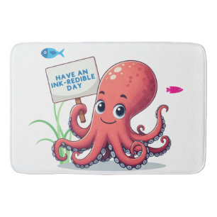 Cute, cartoon octopus with fish bath mat