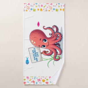 Cute, cartoon octopus with fish bath towel