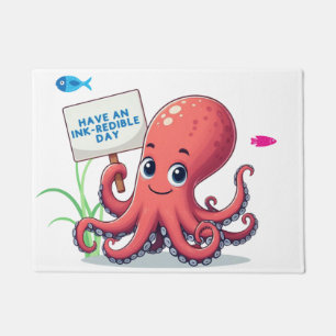Cute, cartoon octopus with fish doormat