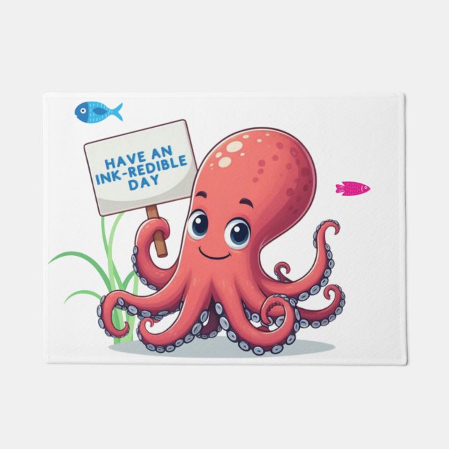 Cute, cartoon octopus with fish doormat (Front)