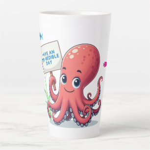 Cute, cartoon octopus with fish latte mug