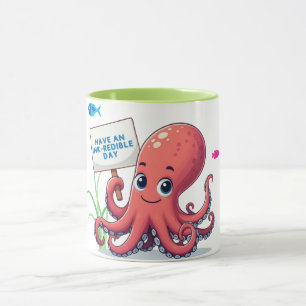 Cute, cartoon octopus with fish mug