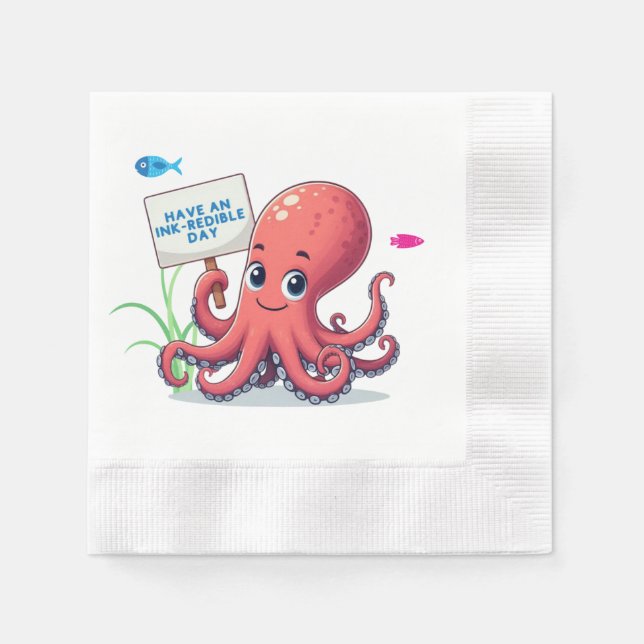 Cute, cartoon octopus with fish napkin (Front)