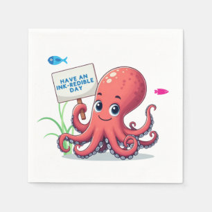 Cute, cartoon octopus with fish napkin