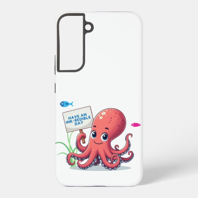 Cute, cartoon octopus with fish samsung galaxy s22+ case (Back)