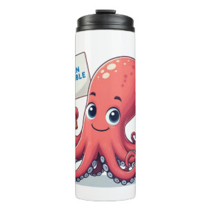 Cute, cartoon octopus with fish thermal tumbler