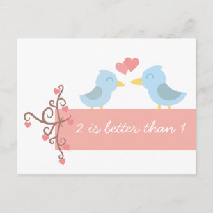 Cute cartoon of a pair of blue birds in love postcard