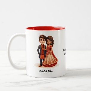 Cute Cartoon of Desi Bride & Groom Indian Wedding  Two-Tone Coffee Mug