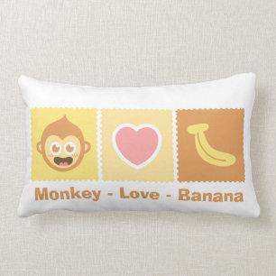 Cute Cartoon of Monkey - Love - Banana Lumbar Cushion
