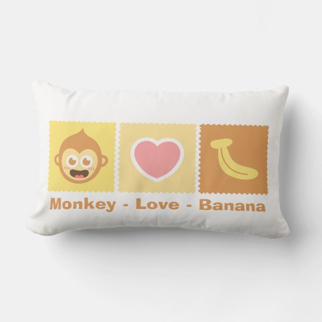 Cute Cartoon of Monkey - Love - Banana Lumbar Cushion (Front)