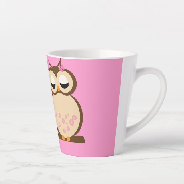 Cute cartoon of mother and baby owl Latte Mug (Right)