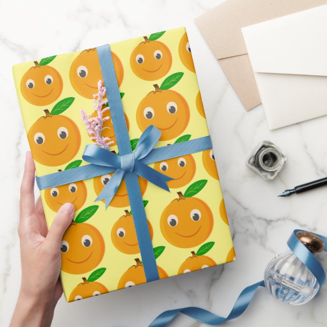 Cute Cartoon Orange Drawing Wrapping Paper (Gifting)