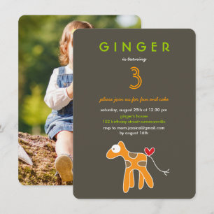 Cute Cartoon Orange Giraffe Kid's Birthday Photo Invitation