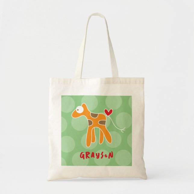 Cute Cartoon Orange Giraffe Love Fun Dots Kids Tote Bag (Front)