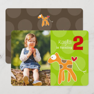 Cute Cartoon Orange Giraffe Photo Kid's Birthday Invitation