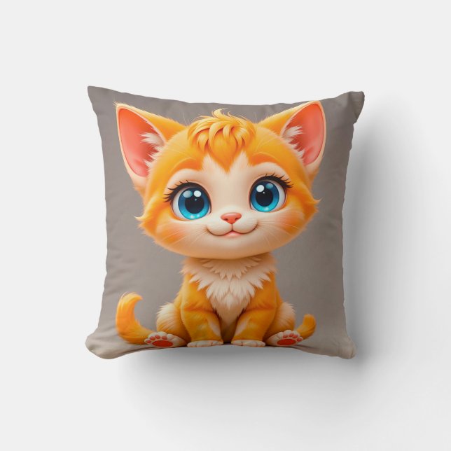 Cute Cartoon Orange Kitten Cushion (Front)