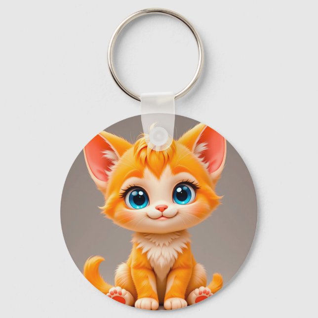 Cute Cartoon Orange Kitten Key Ring (Front)