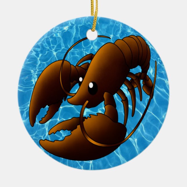 Cute Cartoon Orange Lobster Ceramic Ornament (Front)