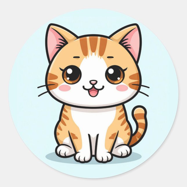 Cute Cartoon Orange Tabby Cat Classic Round Sticker (Front)