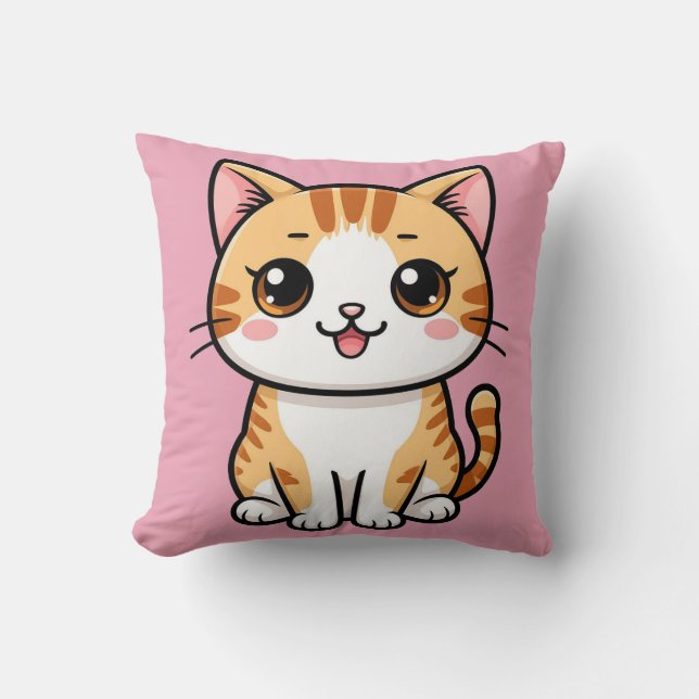 Cute Cartoon Orange Tabby Cat Cushion (Front)