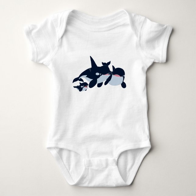 Cute Cartoon Orca Family Baby Bodysuit (Front)