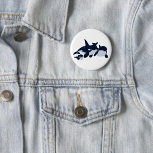 Cute Cartoon Orca Family Button Badge
