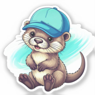 Cute Cartoon Otter Wearing a Blue Baseball Cap
