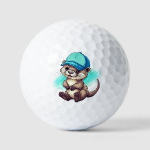 Cute Cartoon Otter Wearing a Blue Baseball Cap Golf Balls