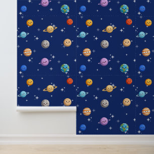 Cute Cartoon Outer Space Planets Kids Wallpaper