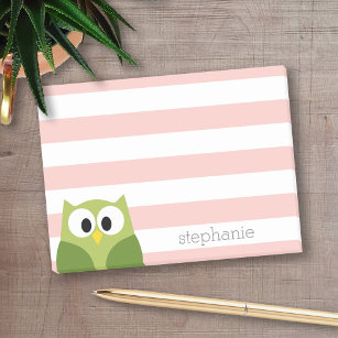 Cute Cartoon Owl - Coral and Green with Stripes Post-it Notes