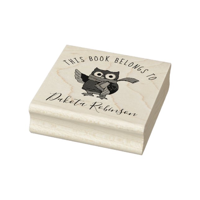 Cute Cartoon Owl Custom Name This Book Belongs To Rubber Stamp (Stamp)