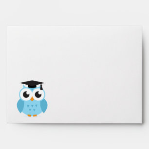 Cute cartoon owl graduate with mortarboard envelopes