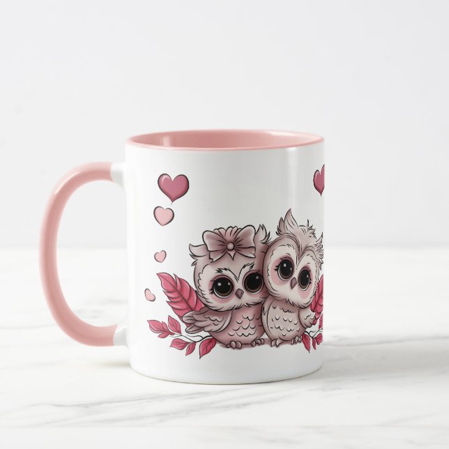 Cute Cartoon Owl Lovers Hearts Valentine’s Day Mug (Left)