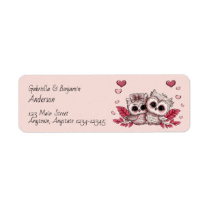 Cute Cartoon Owl Lovers Hearts Valentine’s Day Return Address Label