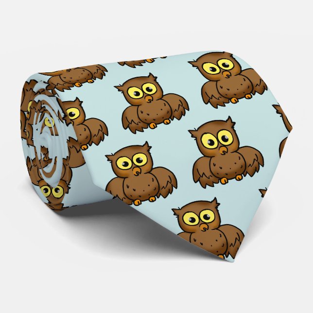 Cute Cartoon Owl Pattern Tie (Rolled)