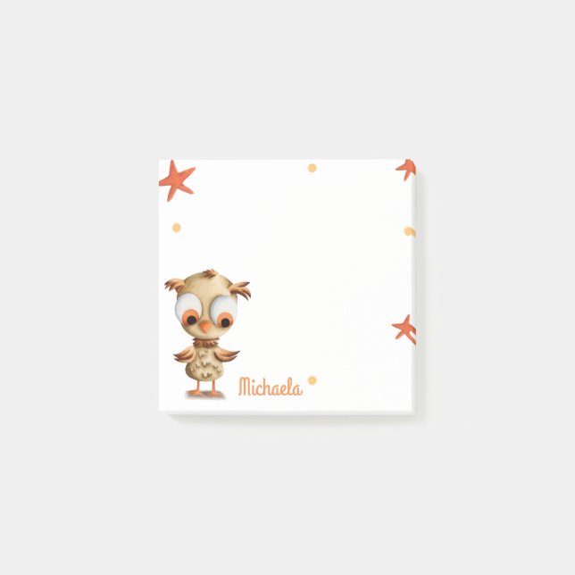 Cute Cartoon Owl Personalised Post-it Notes (Front)