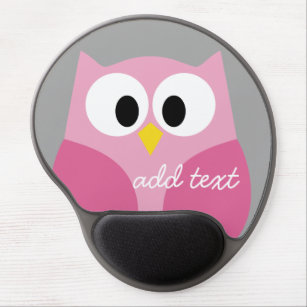 Cute Cartoon Owl - Pink and Grey Custom Name Gel Mouse Pad