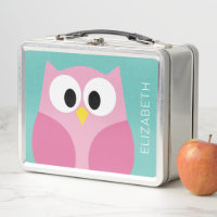 Cute Cartoon Owl - Pink and Grey Custom Name