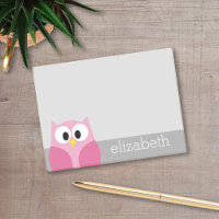Cute Cartoon Owl - Pink and Grey Custom Name