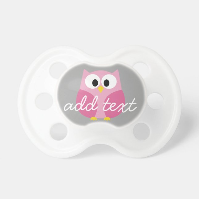 Cute Cartoon Owl - Pink and Grey Script Name Dummy (Front)